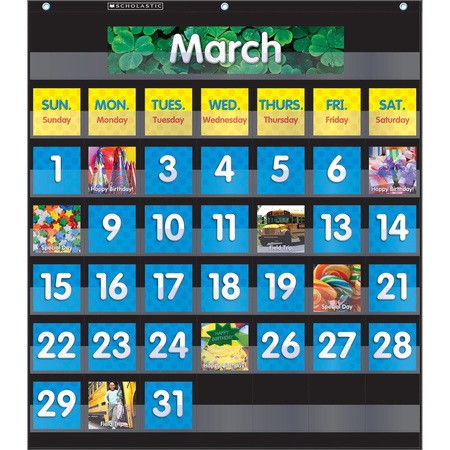 SCHOLASTIC TEACHING RESOURCES Monthly Calendar Pocket Chart with Cards, Black 9780545838665